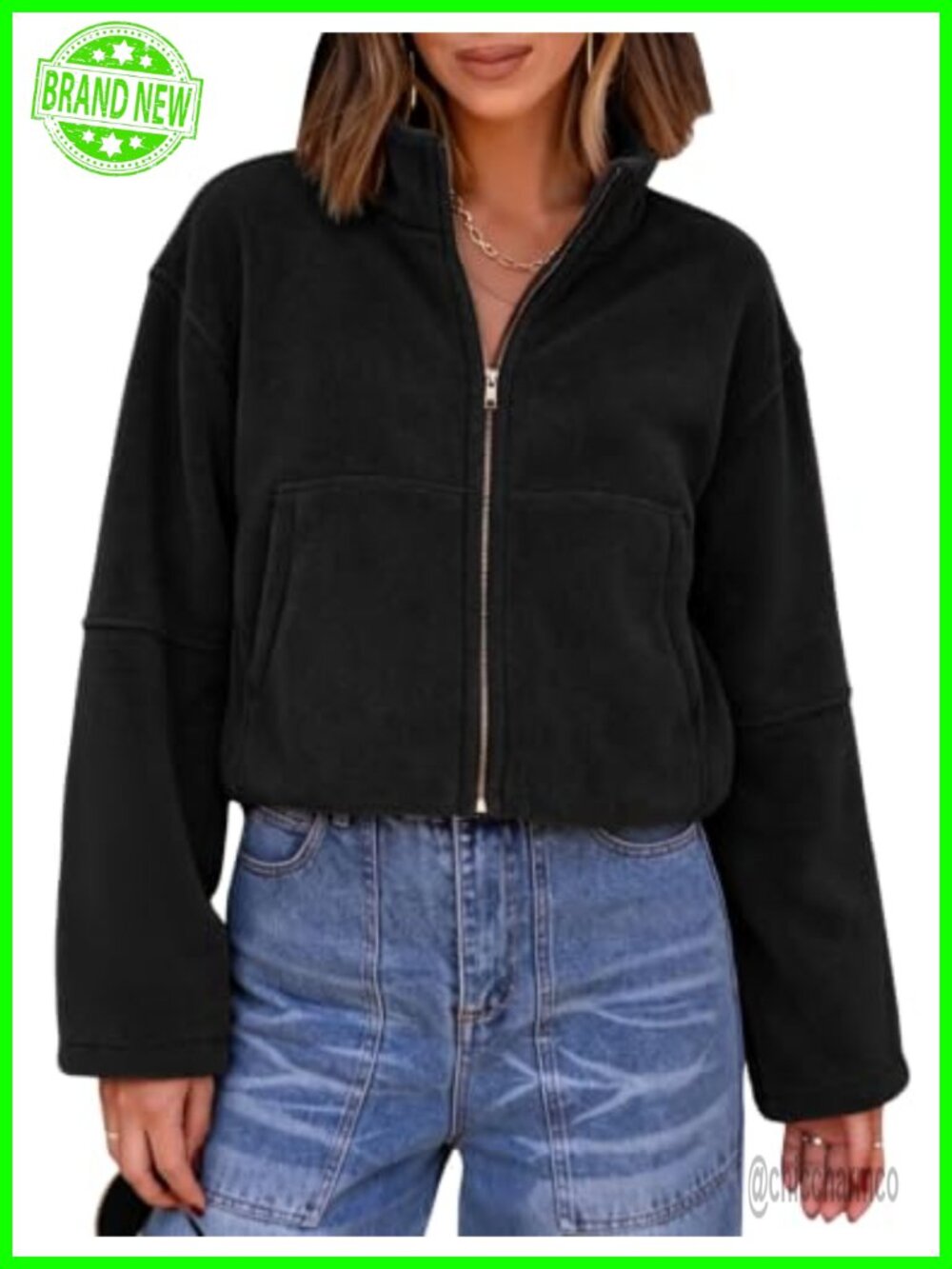 Womens Sherpa Fleece Crop Jacket Full Zip Warm Winter Coat